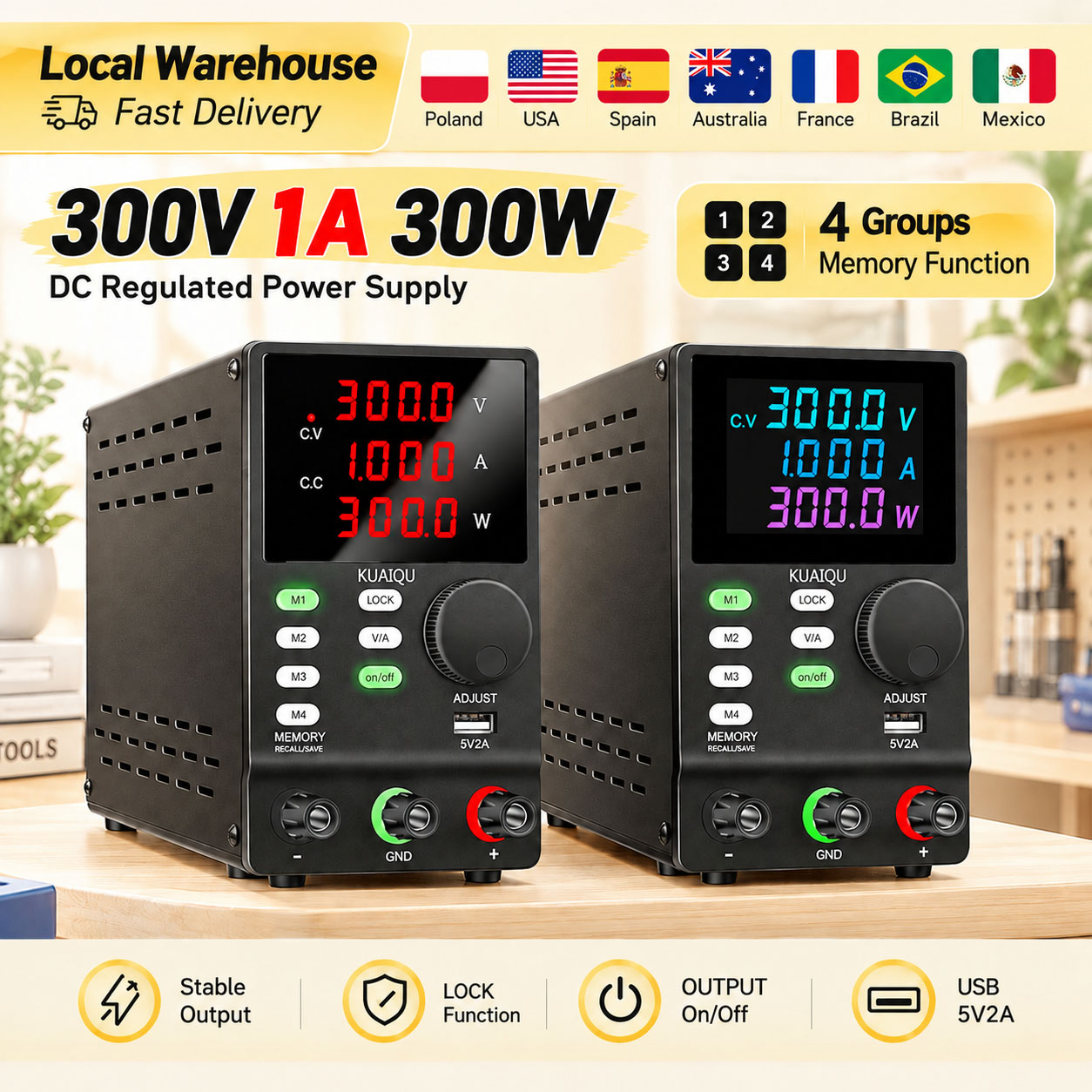KUAIQU 300V 1A 300W DC電源、調整可能な - Switching Dc Power Supply 300V 1A のレビューと価格